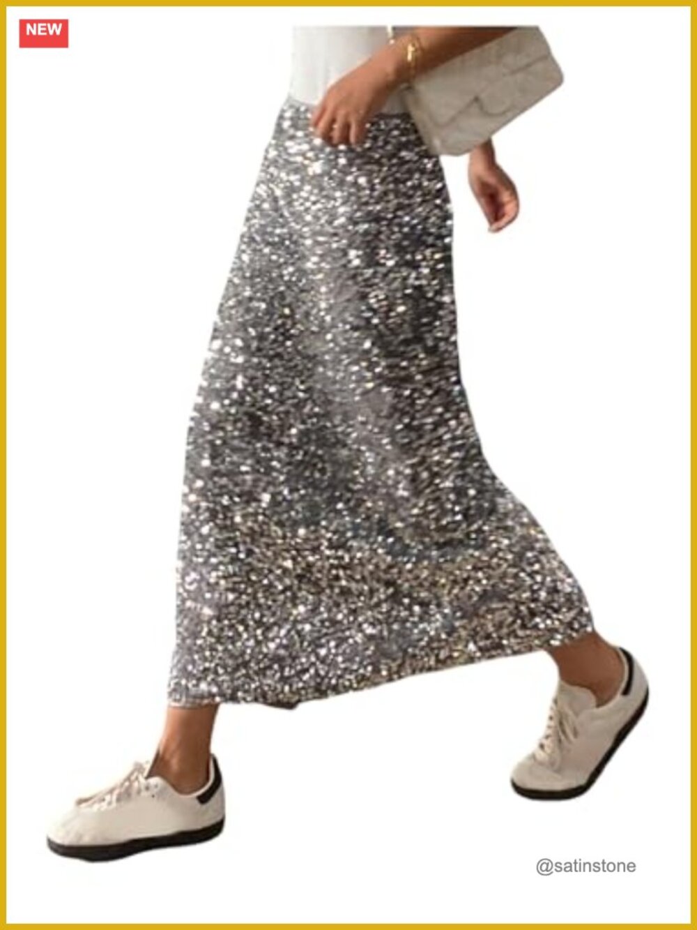 Women's Y2K Sequin Skirt Stretchy Night Out Party Glitter Long Slit Back